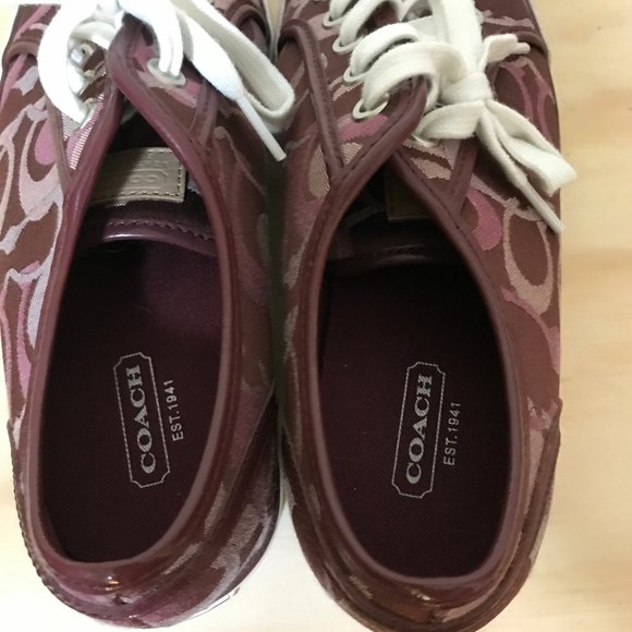Coach Burgundy/Maroon Logo Lace-Up Sneakers - Picture 3 of 6